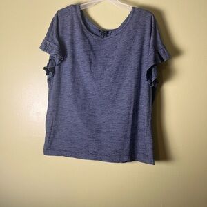 Jones New York Women's Blue Ruffle Sleeve Top
